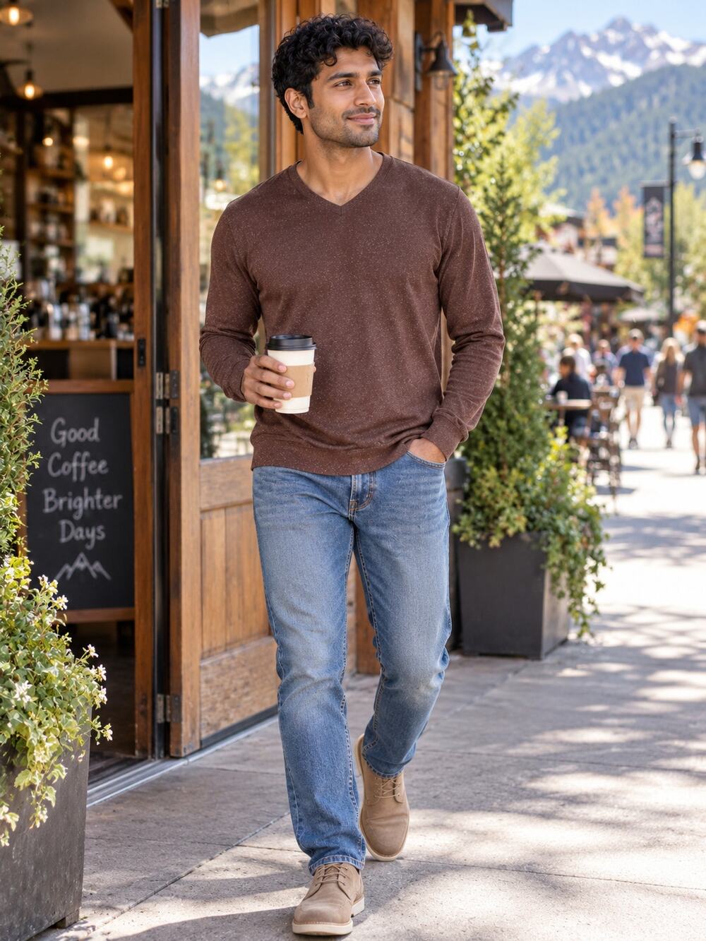Grizzly Mountain Dakota Grizzly Brown Heather V-Neck Pullover M